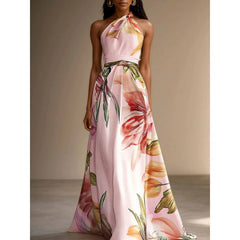 Apricot Printed Asymmetrical Maxi Dress – Celine