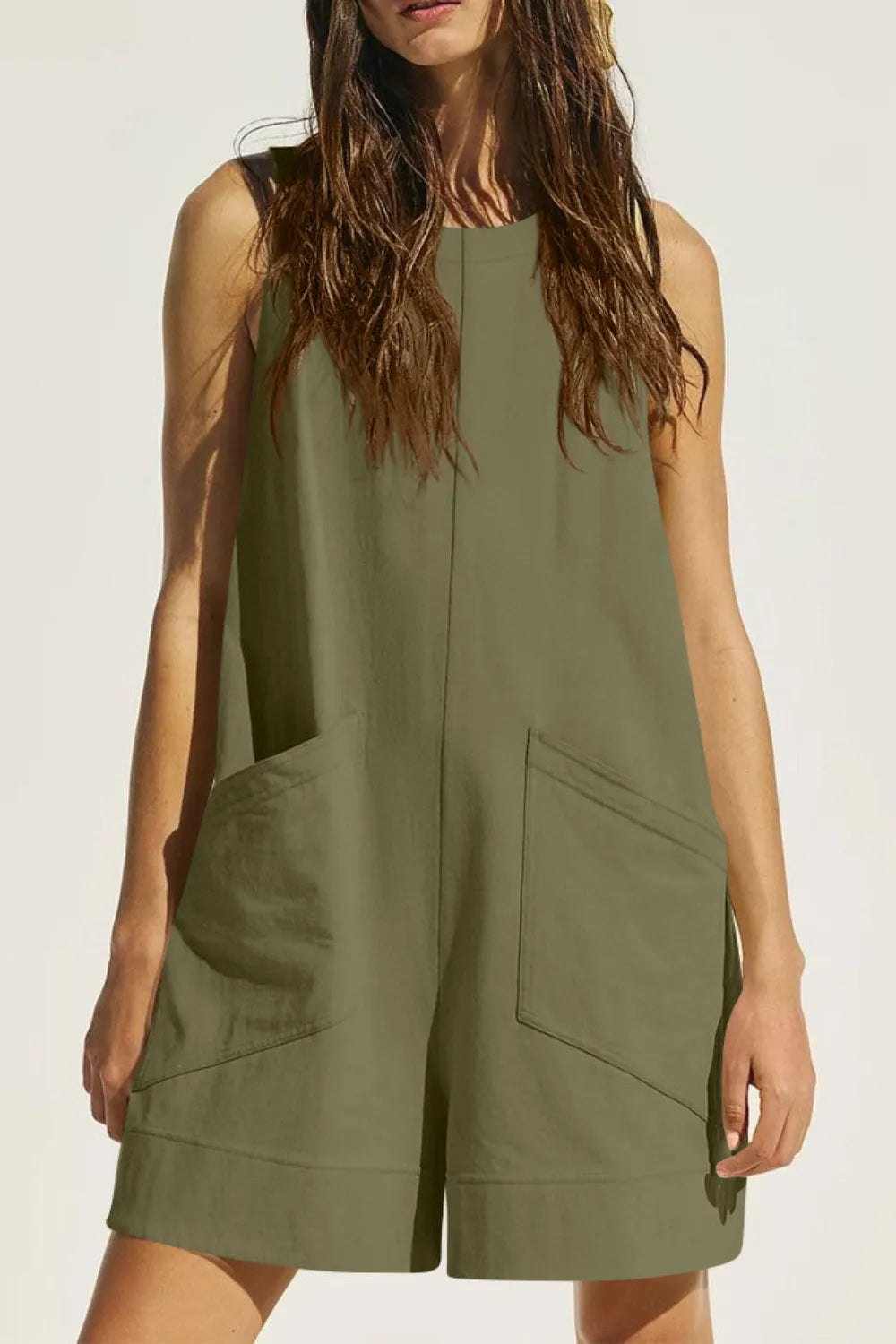 Cotton Round-Neck Pocket Romper – Casa Luvia