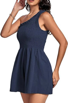 Smocked Single-Shoulder Romper – Elara