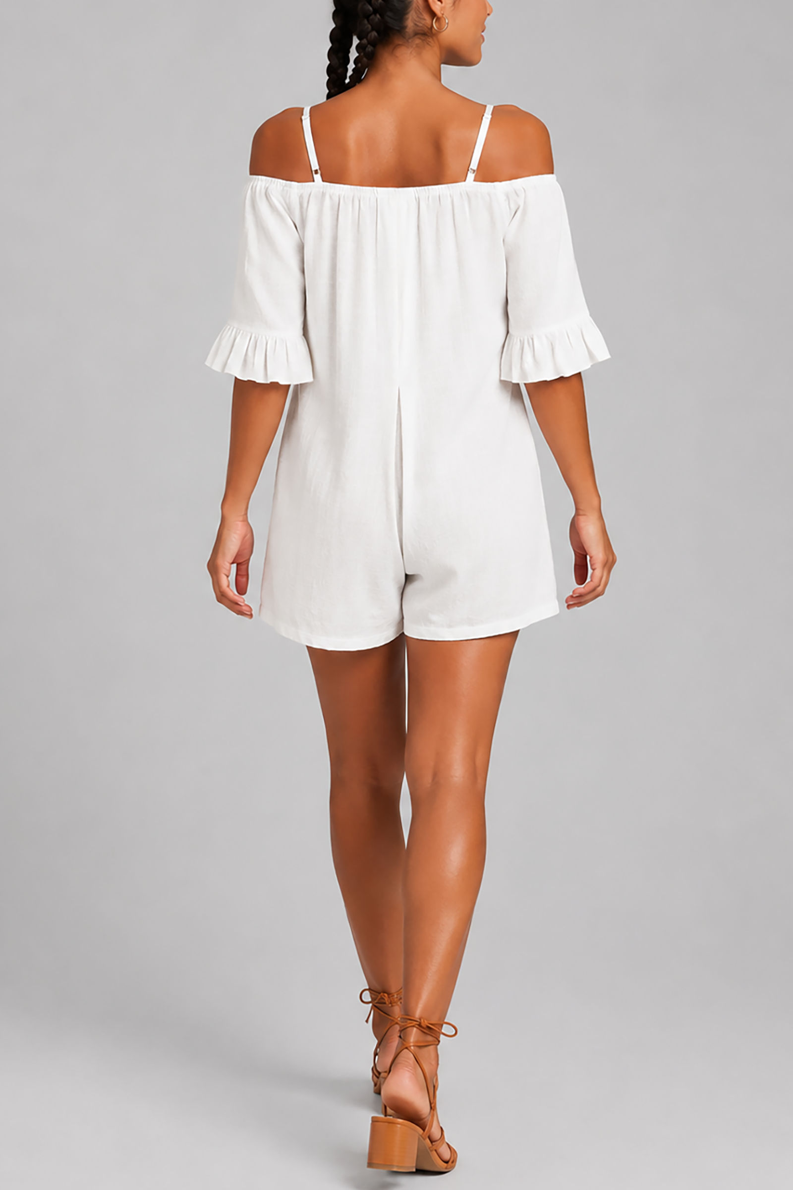 White Off-Shoulder Button Mini Dress