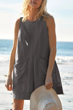 Cotton Round-Neck Pocket Romper – Cove