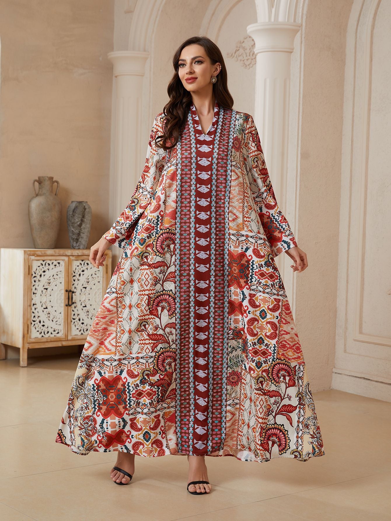 Printed V-Neck Long Dress – Casa Luvia