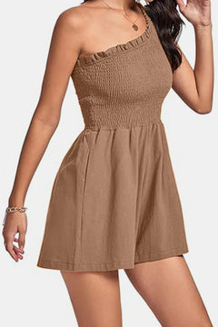 Smocked Single-Shoulder Romper – Elara