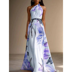 Apricot Printed Asymmetrical Maxi Dress – Celine