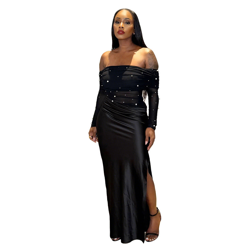 Black Satin Split Midi Dress – Noelle