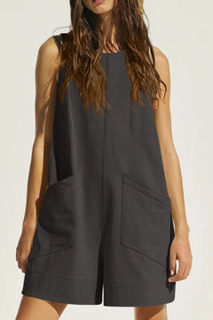 Cotton Round-Neck Pocket Romper – Cove