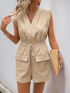 Drawstring V-Neck Sleeveless Romper – Talia
