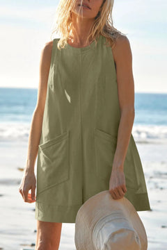 Cotton Round-Neck Pocket Romper – Cove