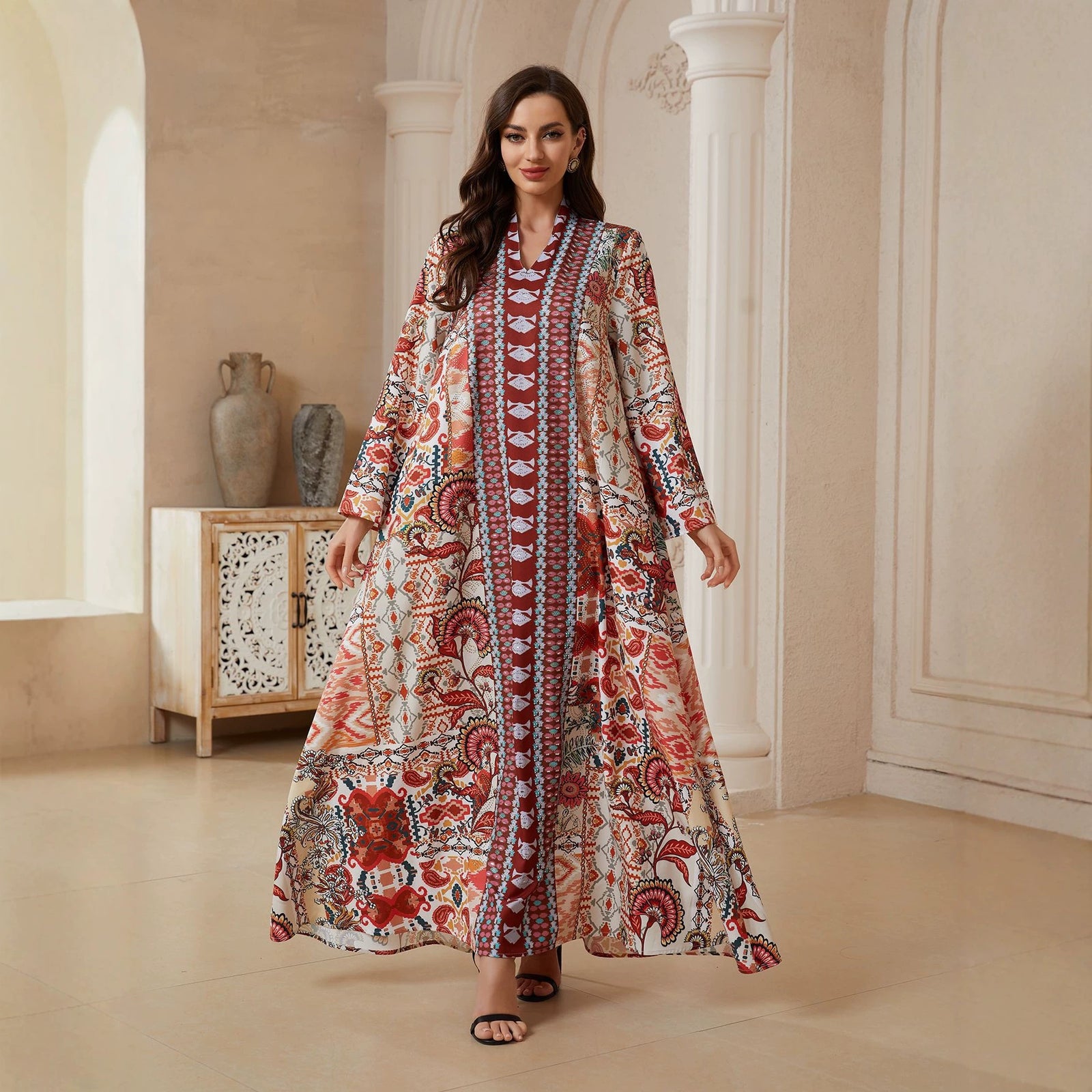 Printed V-Neck Long Dress – Casa Luvia