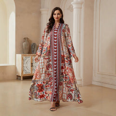 Printed V-Neck Long Dress – Zaya