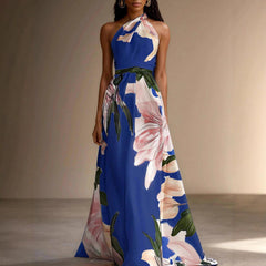 Apricot Printed Asymmetrical Maxi Dress – Celine