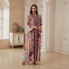 Printed V-Neck Long Dress – Zaya