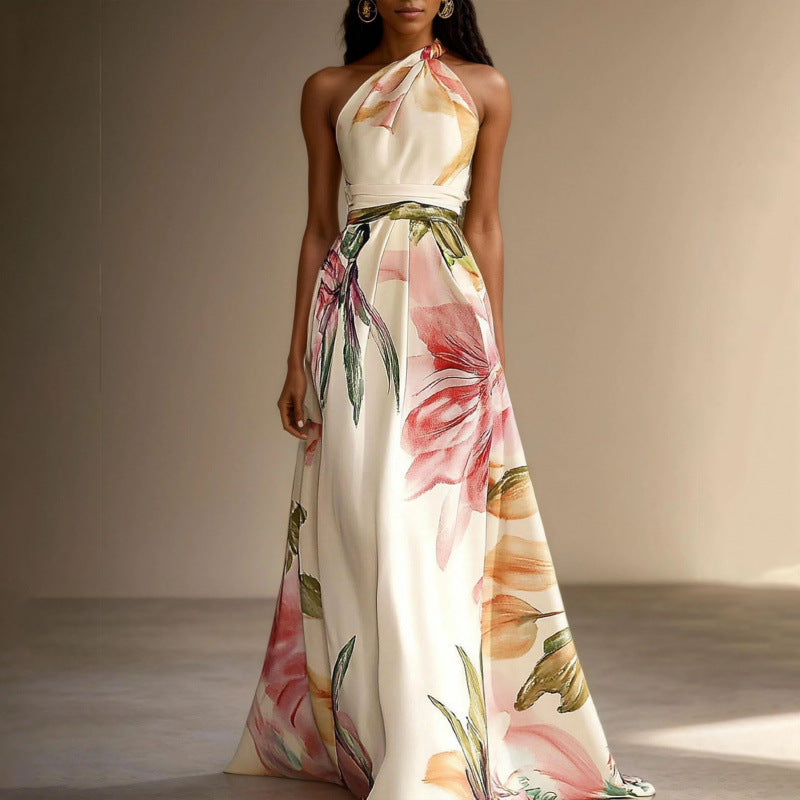 Apricot Printed Asymmetrical Maxi Dress – Casa Luvia
