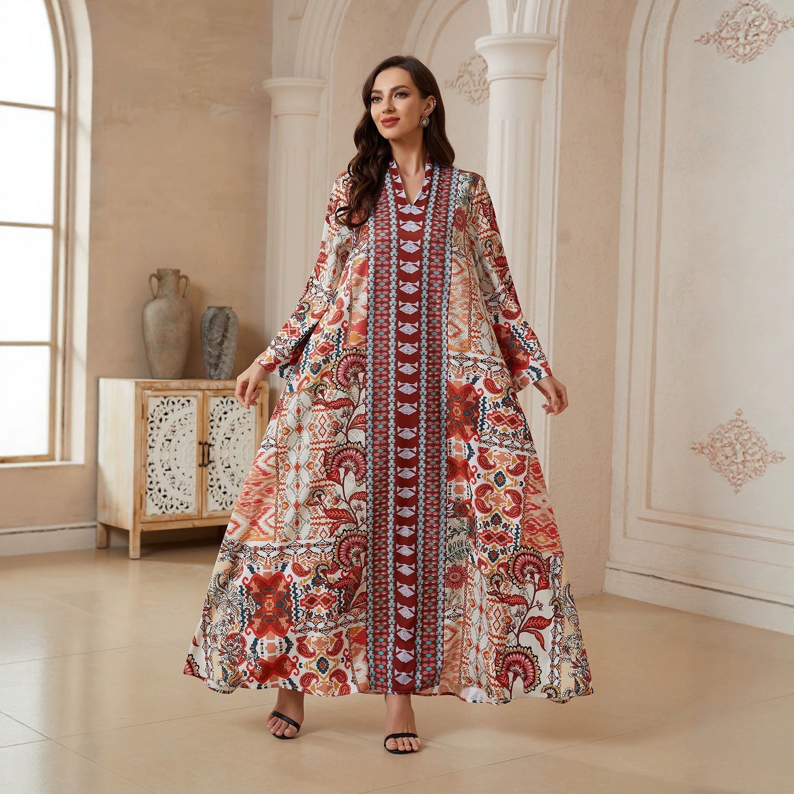 Printed V-Neck Long Dress – Casa Luvia