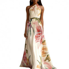 Apricot Printed Asymmetrical Maxi Dress – Celine