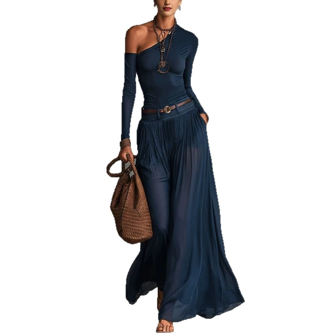 Navy Asymmetrical Belted Long Dress – Casa Luvia