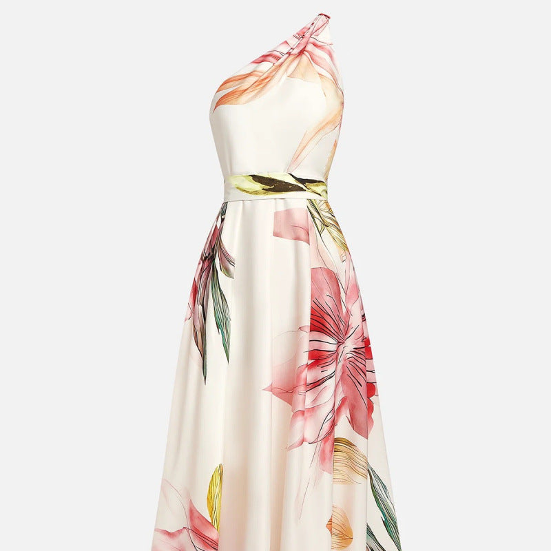 Apricot Printed Asymmetrical Maxi Dress – Casa Luvia