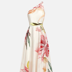 Apricot Printed Asymmetrical Maxi Dress – Celine